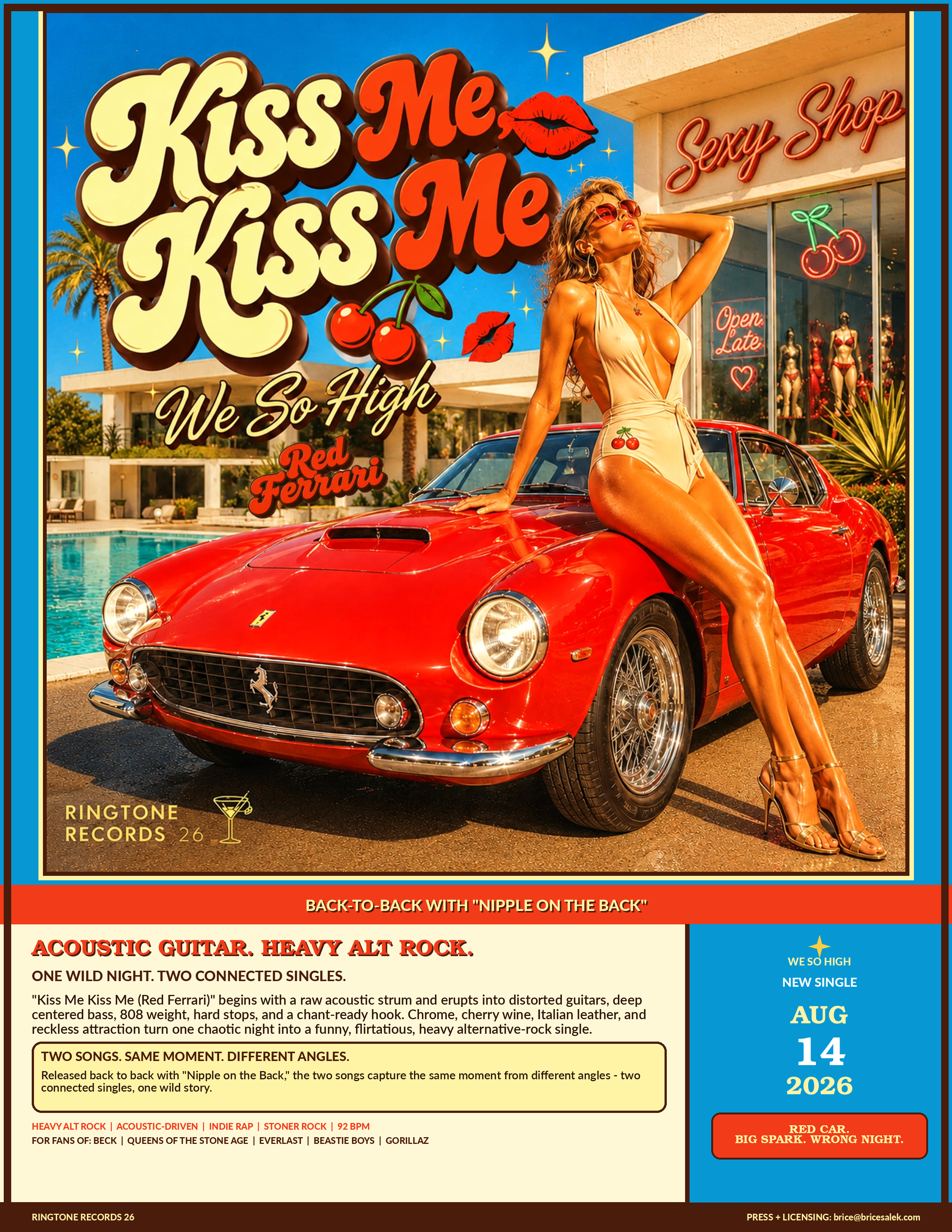 Official one-sheet for Kiss Me Kiss Me (Red Ferrari) by We So High