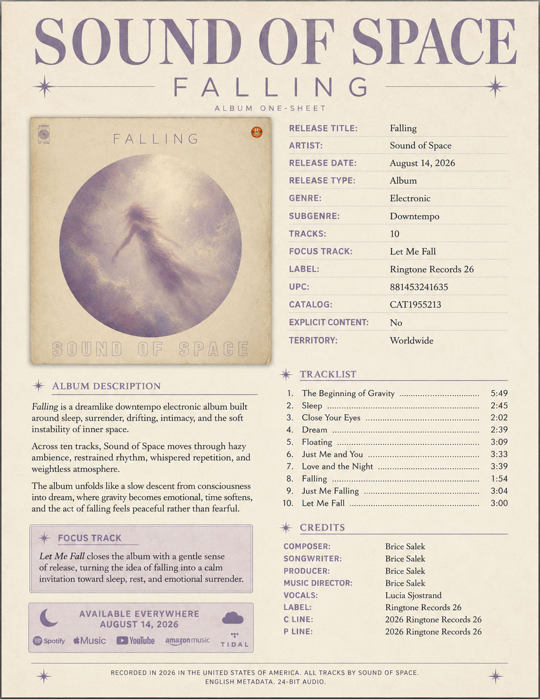 Official one-sheet for Falling by Sound of Space